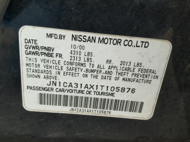 JN1CA31AX1T105876 - 2001 NISSAN MAXIMA GXE BLUE photo 10