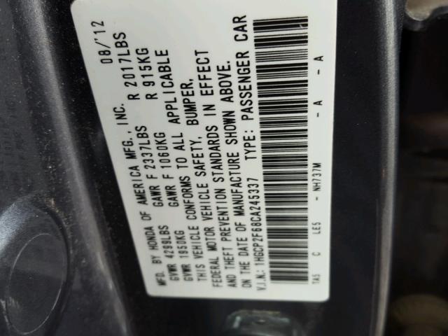 1HGCP2F68CA245337 - 2012 HONDA ACCORD SE GRAY photo 10