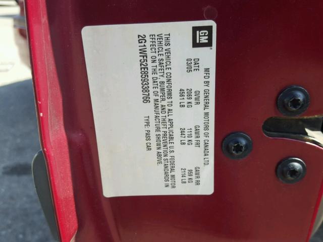 2G1WF52E859338766 - 2005 CHEVROLET IMPALA RED photo 10