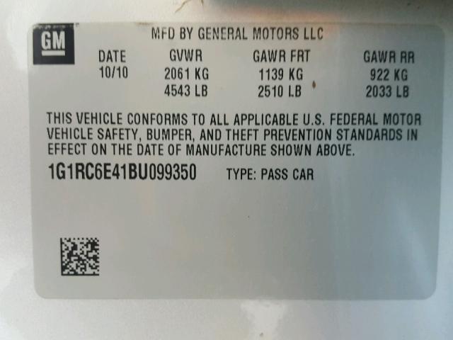 1G1RC6E41BU099350 - 2011 CHEVROLET VOLT SILVER photo 10