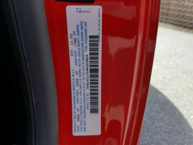 3VWCM31YX4M322829 - 2004 VOLKSWAGEN NEW BEETLE 红色 照片 10