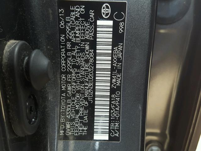 JTDZN3EU2D3278084 - 2013 TOYOTA PRIUS V CHARCOAL photo 10