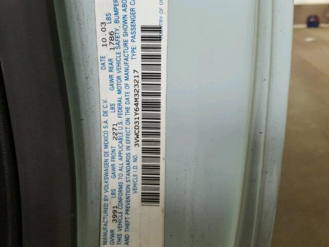 3VWCD31Y64M323217 - 2004 VOLKSWAGEN NEW BEETLE 蓝色 照片 10