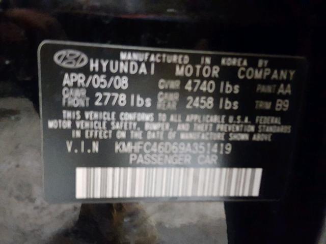 KMHFC46D69A351419 - 2009 HYUNDAI AZERA GLS BLACK photo 10