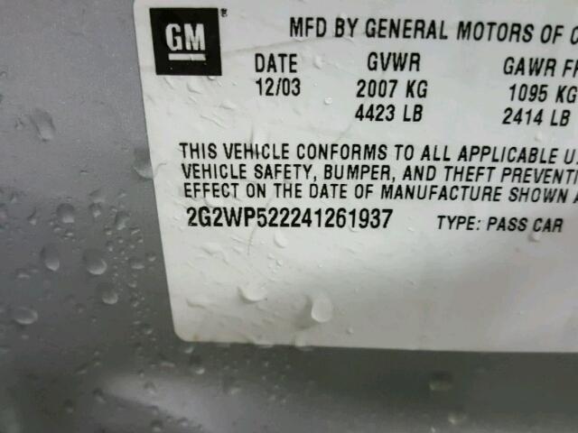 2G2WP522241261937 - 2004 PONTIAC GRAND PRIX SILVER photo 10