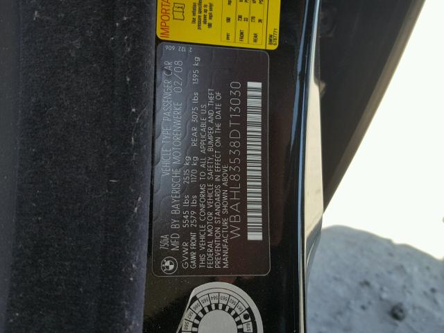 WBAHL83538DT13030 - 2008 BMW 750I შავი ფოტო 10
