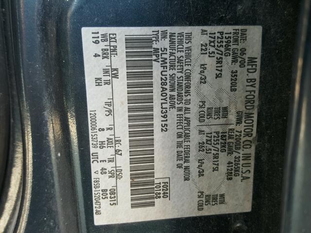 5LMFU28A0YLJ39152 - 2000 LINCOLN NAVIGATOR BLUE photo 10