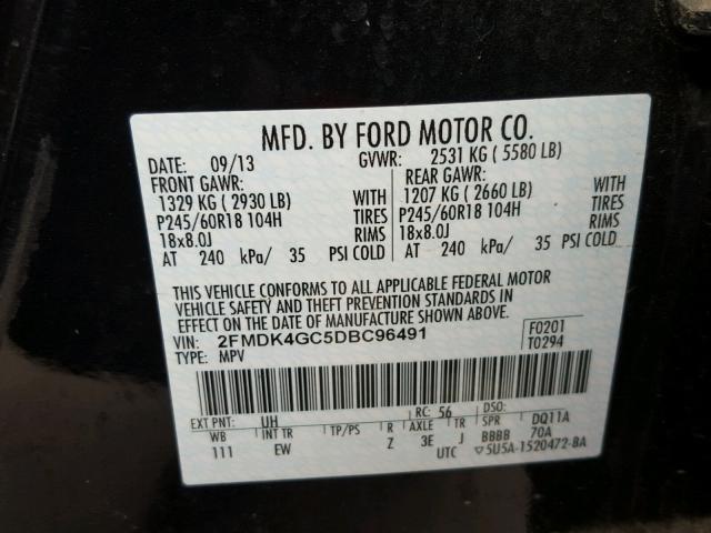 2FMDK4GC5DBC96491 - 2013 FORD EDGE SE BLACK photo 10