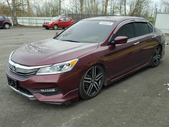 1HGCR2F54GA077915 - 2016 HONDA ACCORD SPO Бордовый фото 2