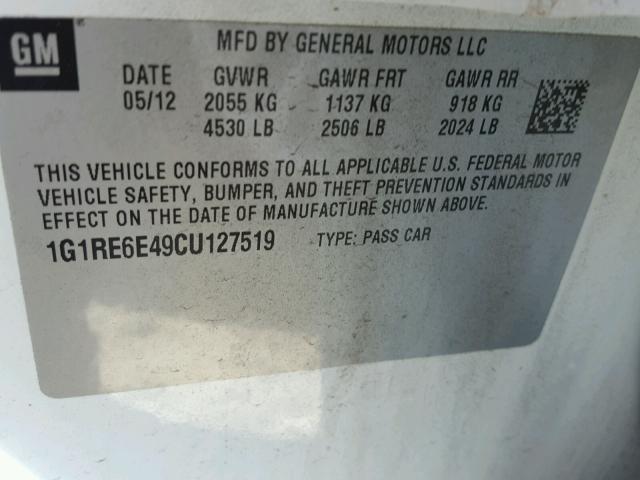 1G1RE6E49CU127519 - 2012 CHEVROLET VOLT WHITE photo 10