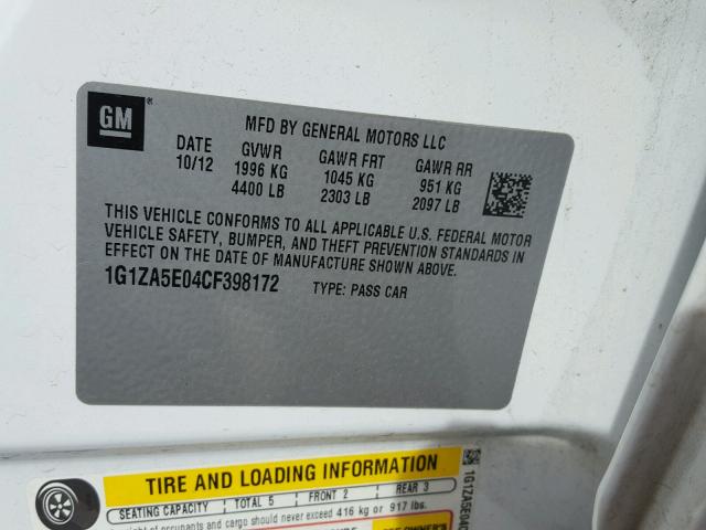 1G1ZA5E04CF398172 - 2012 CHEVROLET MALIBU LS 白色 照片 10