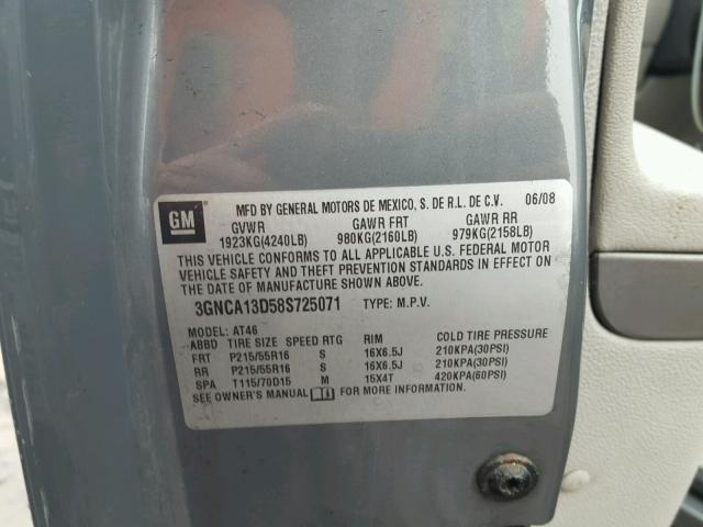 3GNCA13D58S725071 - 2008 CHEVROLET HHR LS GRAY photo 10