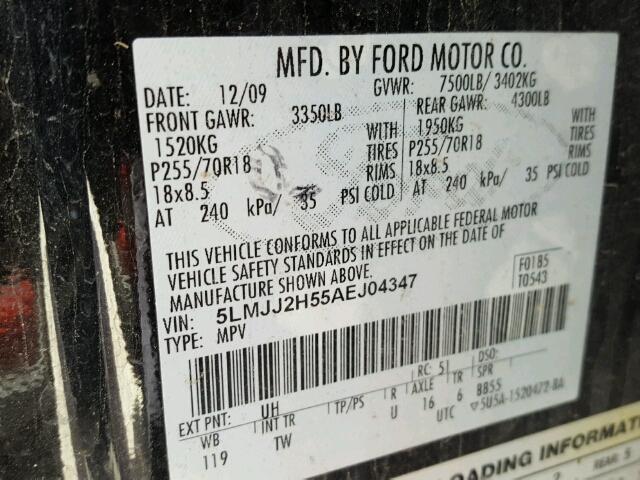5LMJJ2H55AEJ04347 - 2010 LINCOLN NAVIGATOR BLACK photo 10