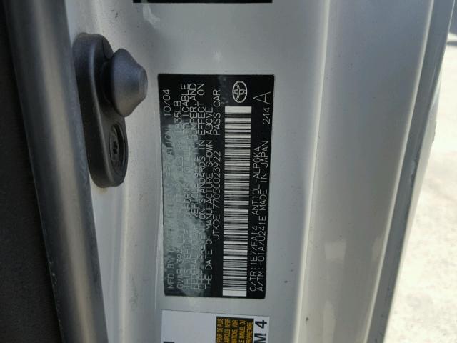 JTKDE177050023922 - 2005 TOYOTA SCION TC 银色 照片 10