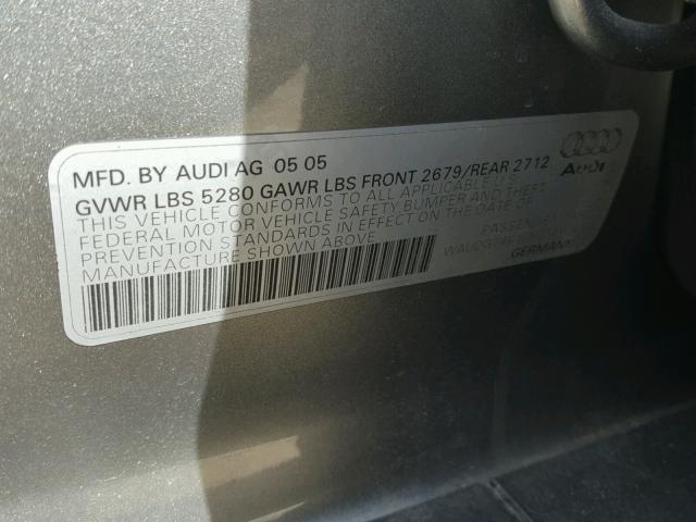 WAUDG74F36N021874 - 2006 AUDI A6 3.2 QUA GRAY photo 10