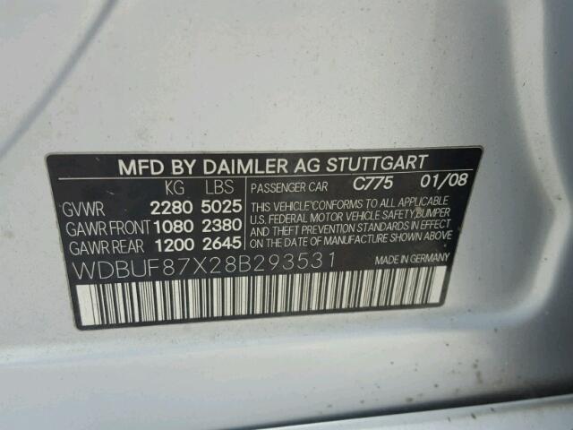 WDBUF87X28B293531 - 2008 MERCEDES-BENZ E 350 4MAT SILVER photo 10