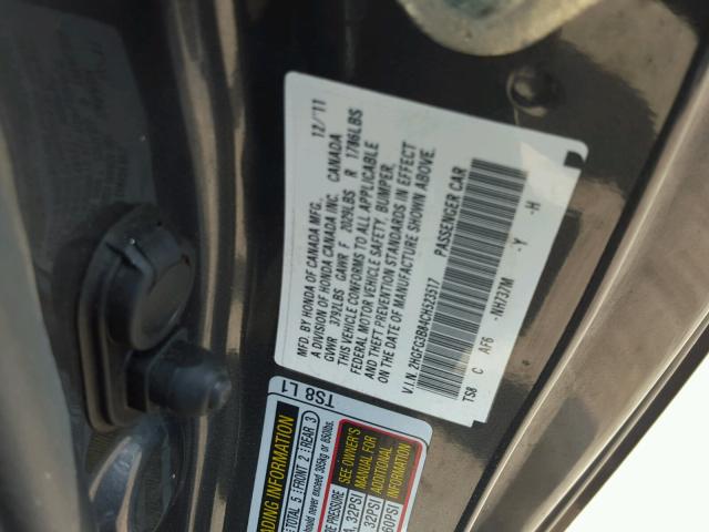 2HGFG3B84CH523517 - 2012 HONDA CIVIC EX GRAY photo 10