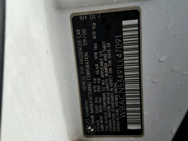 WBACN53491LL47091 - 2001 BMW Z3 3.0 WHITE photo 10