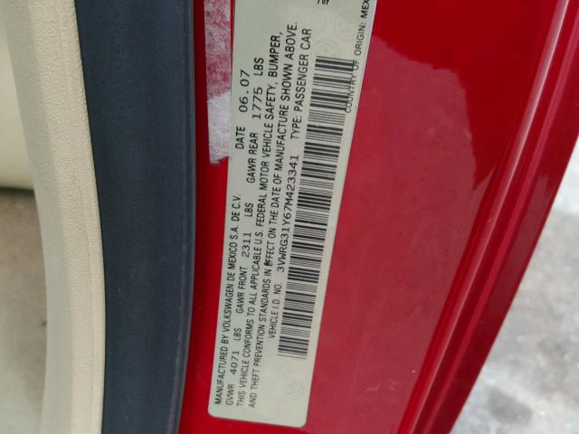 3VWRG31Y67M423341 - 2007 VOLKSWAGEN NEW BEETLE 红色 照片 10