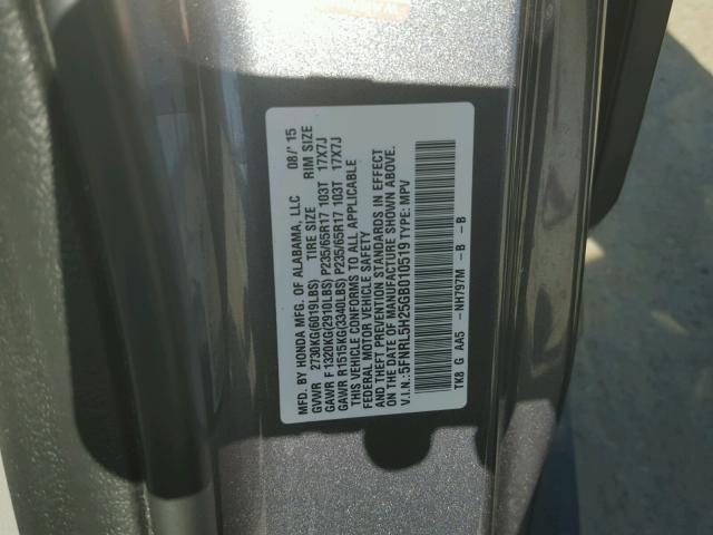 5FNRL5H25GB010519 - 2016 HONDA ODYSSEY LX GRAY photo 10