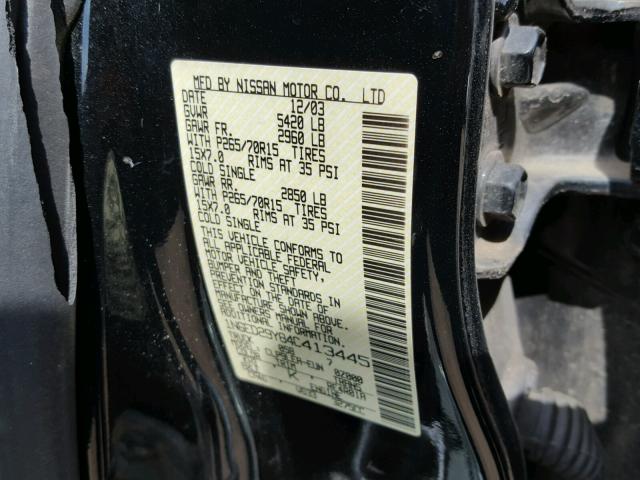 1N6ED29Y84C413445 - 2004 NISSAN FRONTIER C BLACK photo 10