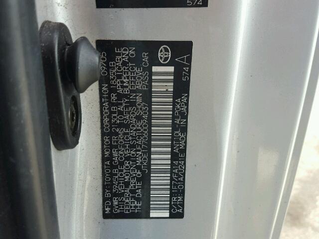 JTKDE177060094037 - 2006 TOYOTA SCION TC 银色 照片 10