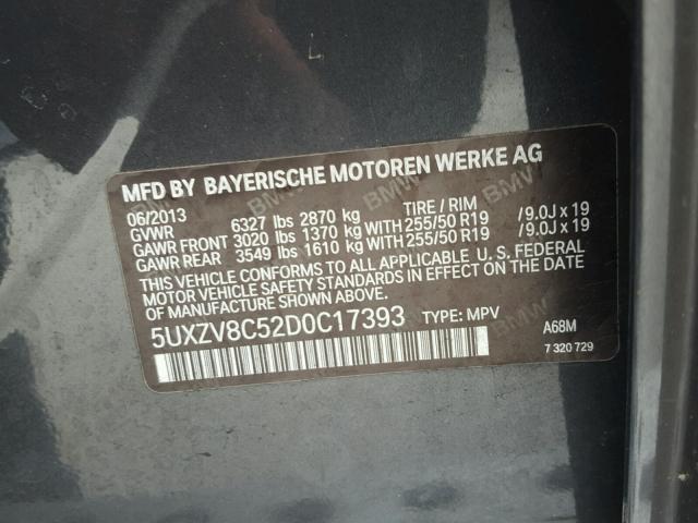 5UXZV8C52D0C17393 - 2013 BMW X5 XDRIVE5 GRAY photo 10