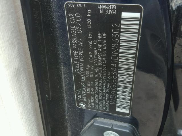 WBAGG83441DN83302 - 2001 BMW 740 I AUTO BLUE photo 10