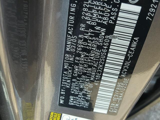 4T1BE32K25U564609 - 2005 TOYOTA CAMRY LE GRAY photo 10