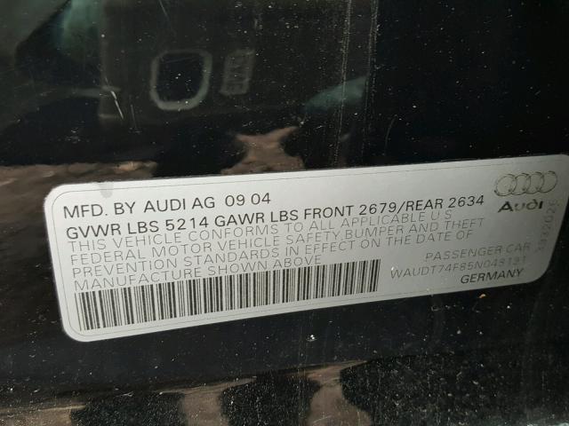 WAUDT74F85N048191 - 2005 AUDI A6 3.2 QUA BLACK photo 10