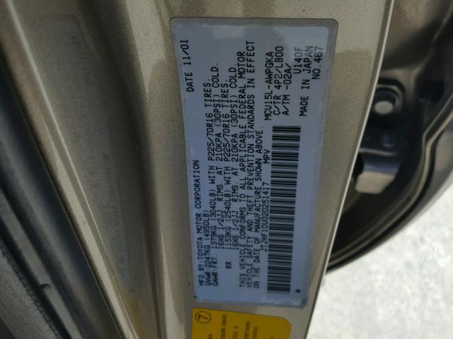 JTJHF10U020251417 - 2002 LEXUS RX 300 GOLD photo 10