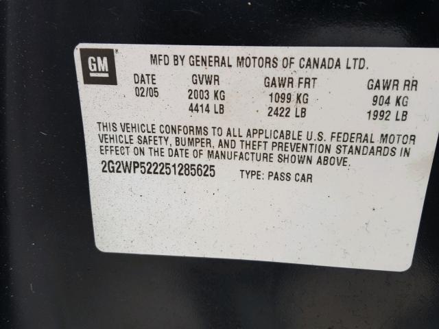 2G2WP522251285625 - 2005 PONTIAC GRAND PRIX BLACK photo 10