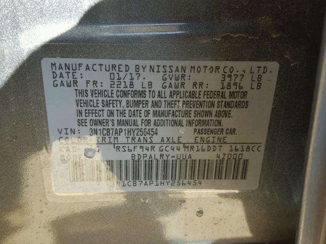 3N1CB7AP1HY256454 - 2017 NISSAN SENTRA SR GRAY photo 10