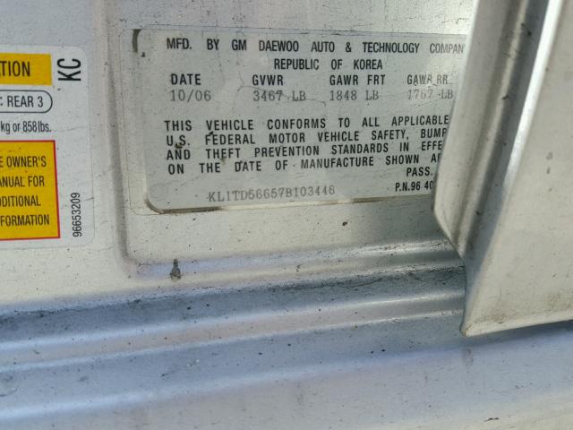 KL1TD56657B103446 - 2007 CHEVROLET AVEO BASE Boz foto 10