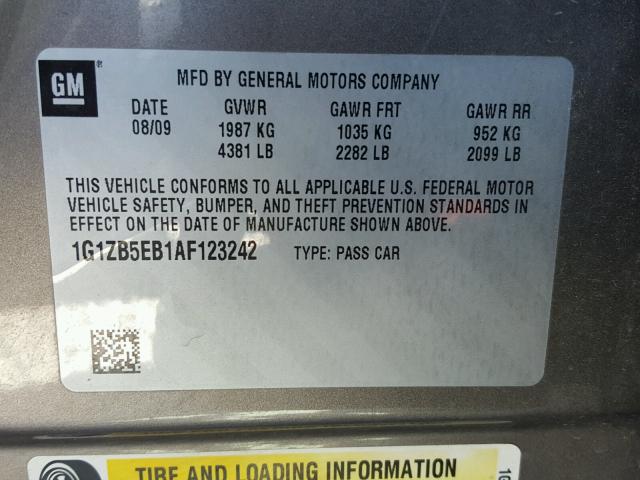 1G1ZB5EB1AF123242 - 2010 CHEVROLET MALIBU LS GRAY photo 10