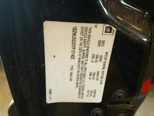 1G2WJ52J5YF121422 - 2000 PONTIAC GRAND PRIX შავი ფოტო 10