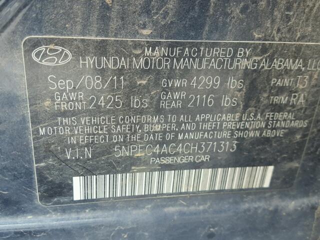 5NPEC4AC4CH371313 - 2012 HYUNDAI SONATA SE BLUE photo 10