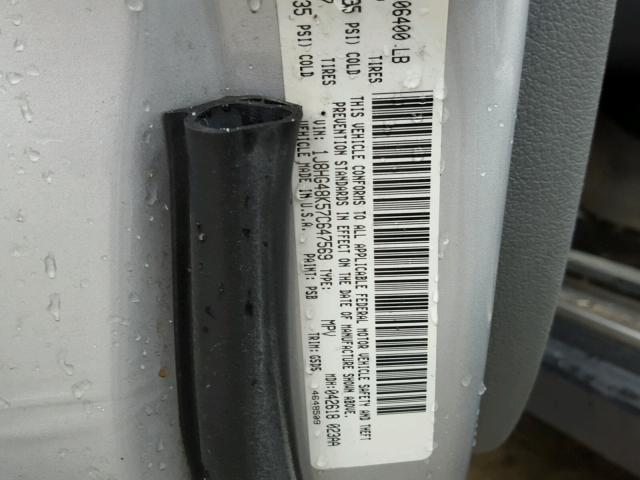 1J8HG48K57C647569 - 2007 JEEP COMMANDER SILVER photo 10