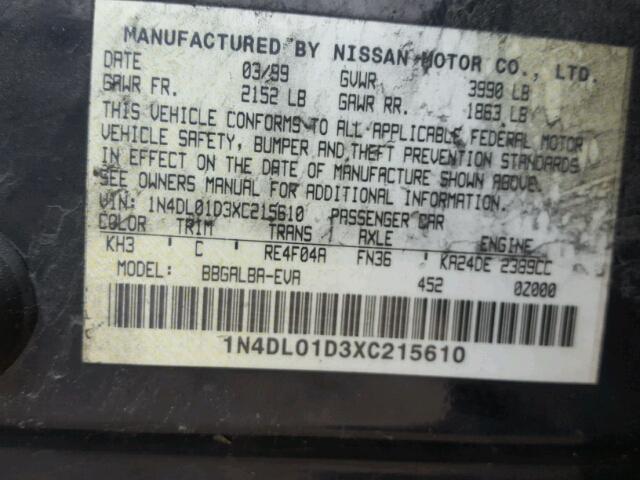 1N4DL01D3XC215610 - 1999 NISSAN ALTIMA XE BLACK photo 10