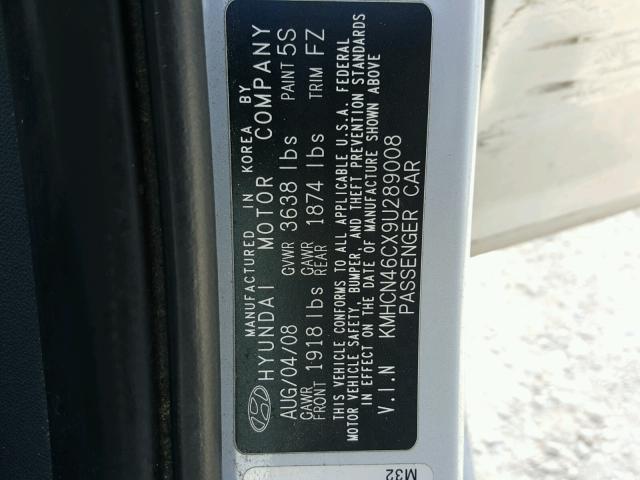 KMHCN46CX9U289008 - 2009 HYUNDAI ACCENT GLS GRAY photo 10