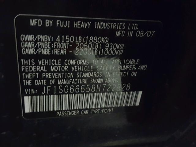 JF1SG66658H722828 - 2008 SUBARU FORESTER S Մոխրագույն լուսանկար 10