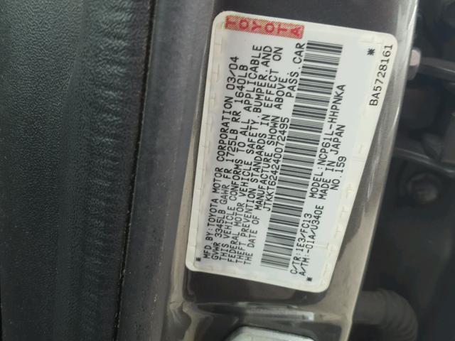 JTKKT624240072495 - 2004 TOYOTA SCION XA SILVER photo 10