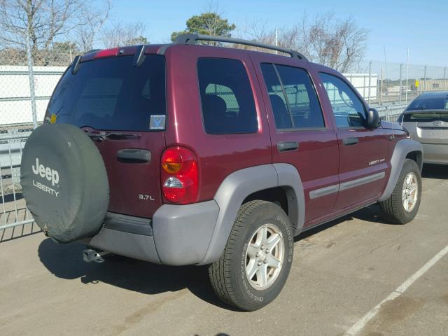 1J4GL48K33W685786 - 2003 JEEP LIBERTY SP MAROON photo 4