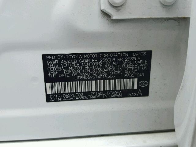 JT8BD69S740193661 - 2004 LEXUS GS 300 WHITE photo 10