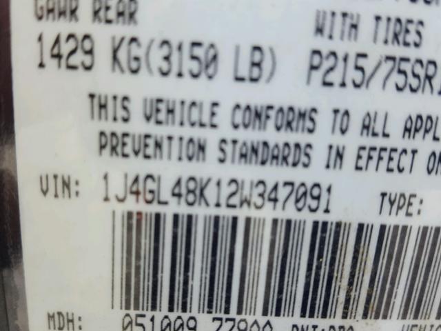 1J4GL48K12W347091 - 2002 JEEP LIBERTY SP BLUE photo 10