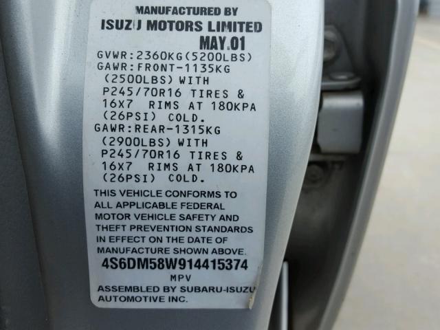 4S6DM58W914415374 - 2001 HONDA PASSPORT E SILVER photo 10