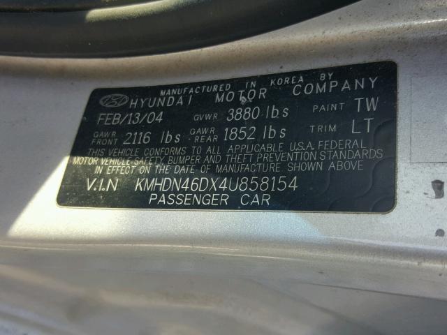 KMHDN46DX4U858154 - 2004 HYUNDAI ELANTRA GL GRAY photo 10