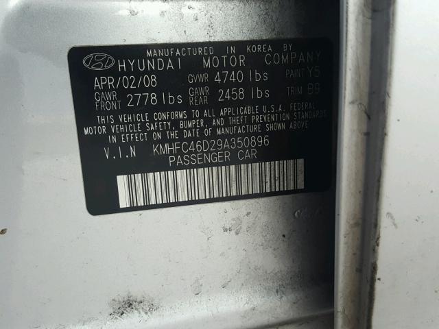 KMHFC46D29A350896 - 2009 HYUNDAI AZERA GLS SILVER photo 10