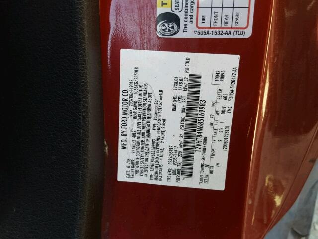 1ZVHT84N685169983 - 2008 FORD MUSTANG RED photo 10