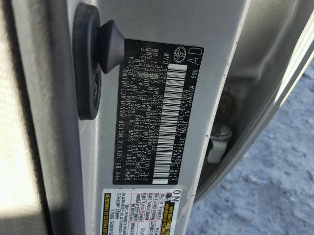 2T1BR32E05C333336 - 2005 TOYOTA COROLLA CE SILVER photo 10